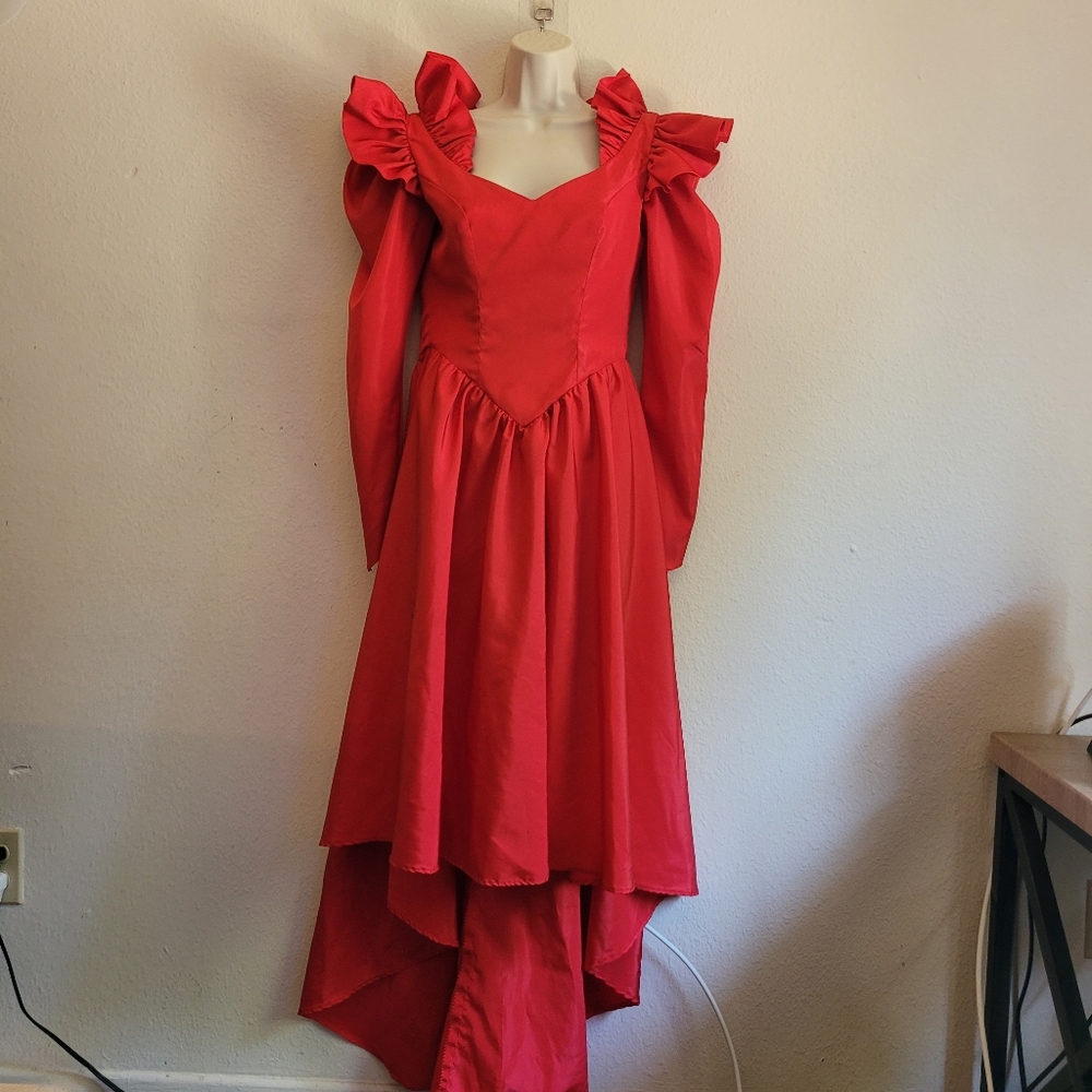 Vintage 80s Red Prom Beetlejuice Bride dress High neck gown